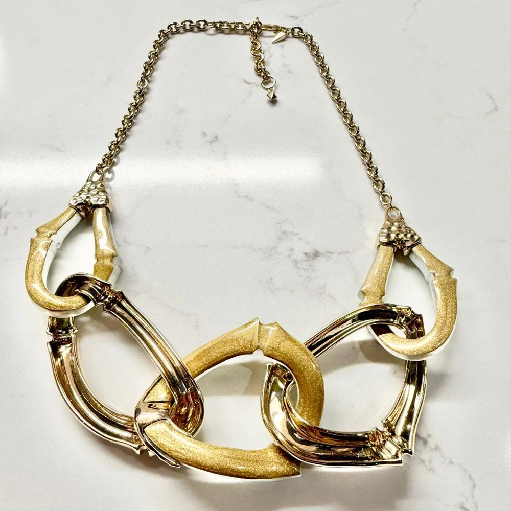 Alexis Bittar Gold and Green Bamboo Link Necklace - Picture 4 of 5